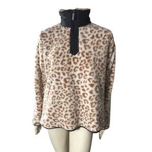 Simply Southern Leopard Sherpa Half Zip Fleece Pullover Jacket‎ XL Animal Print
